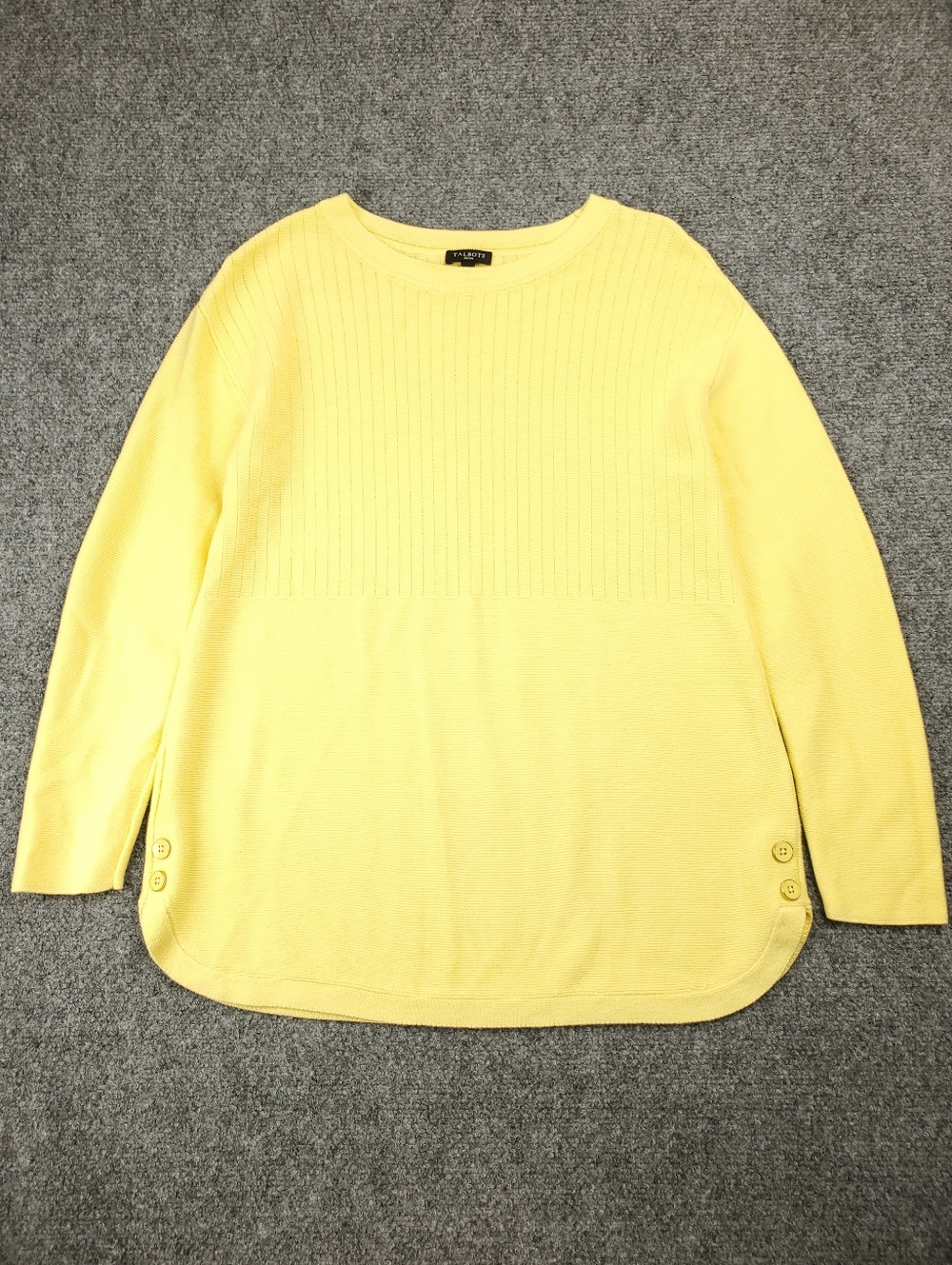 Talbots Sweater Womens MP Medium Petite Yellow Ribbed Knit Mixed Stitch Crewneck - Picture 8 of 8